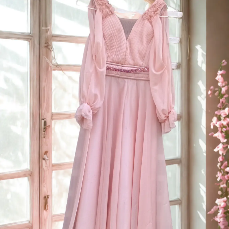 Blush Pink A-Line Chiffon Gown