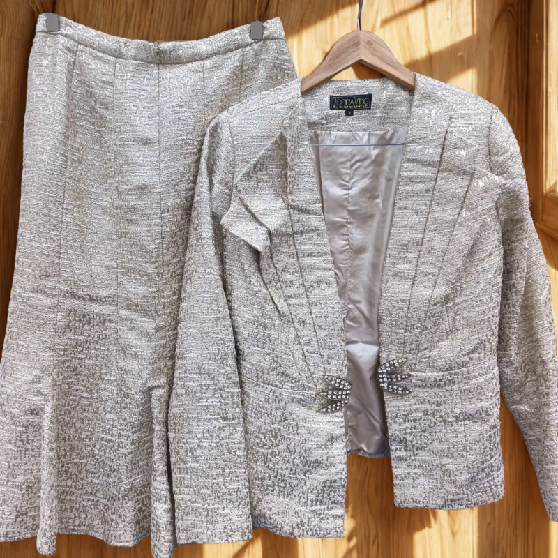 Silver Metallic Skirt Suit