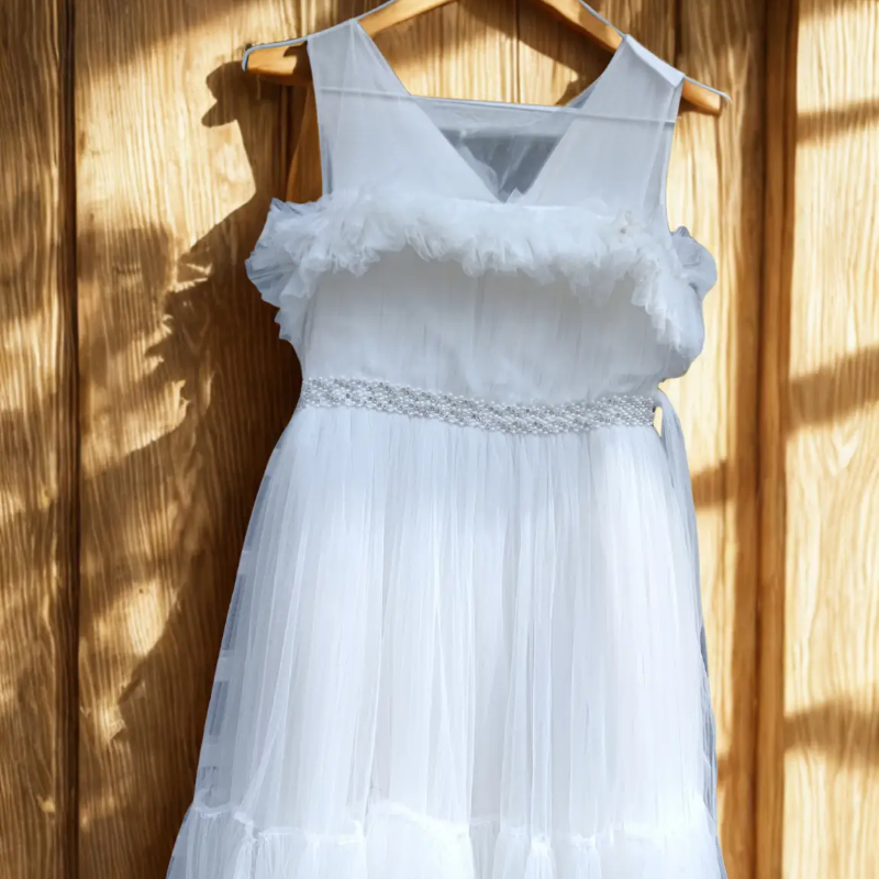 Embellished white tulle girl's dress
