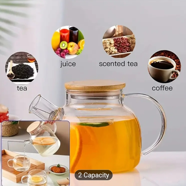 Medium sIze capacity clear glass teapot with removable filter spout, heat resistant.