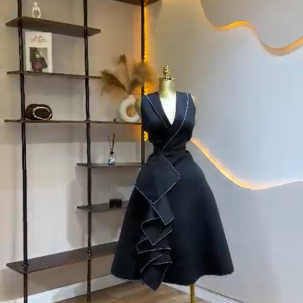 Black V neck flay gown