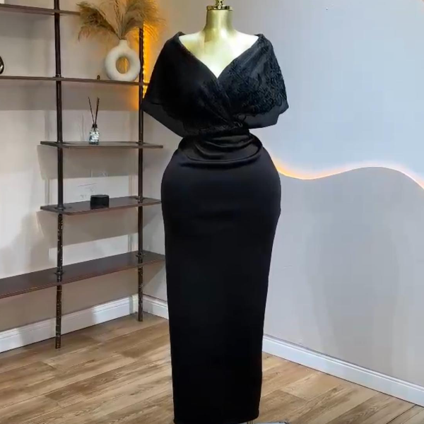 Elegant Black, Timeless luxury dress- Chic dress and Solid. A must have for your wardrobe.