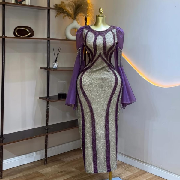 Elegant Purple and Gold, Timeless luxury dress- Chic dress and Solid. A must have for your wardrobe.