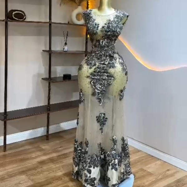 Elegant Glittering transparent, Timeless luxury dress- Chic dress and Solid. A must have for your wardrobe.