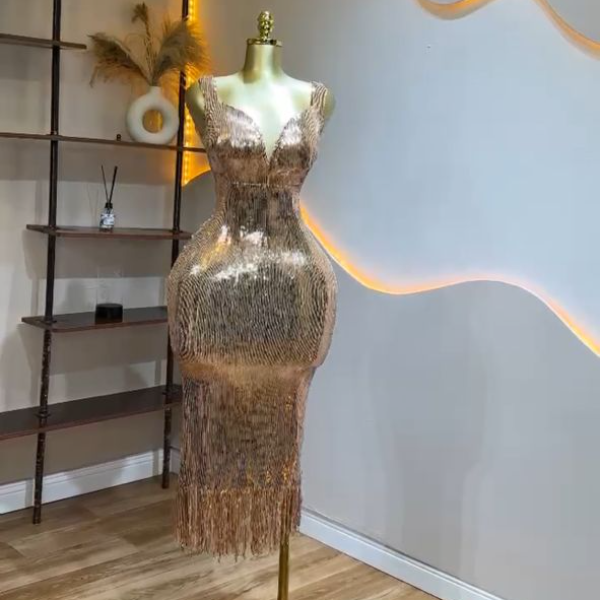 Elegant Glittering transparent, Timeless luxury dress- Chic dress and Solid. A must have for your wardrobe.