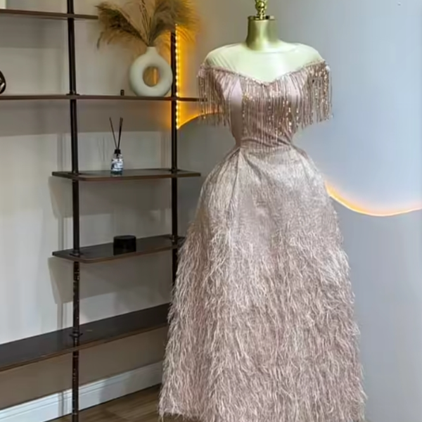 Elegant Glittering Lilac, Timeless luxury dress- Chic dress and Solid. A must have for your wardrobe.