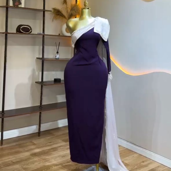 Elegant Purple and white one hand royal dress, Timeless luxury dress- Chic dress and Solid. A must have for your wardrobe.