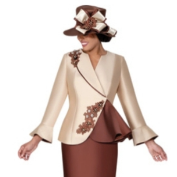 GMI 2pc Jack with flowers and Skirt champagne and Brown