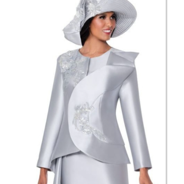 2pc Skirt and Jacekt with Oval Embellsiged Design