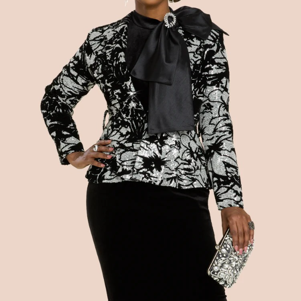 Donna Vinci Black/Silver 3pc. Jacket, Cami and Skirt Set