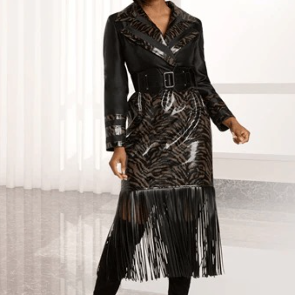 Donna Vinci Tiger Print Fringe Dress