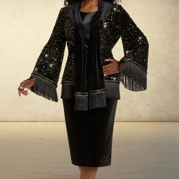 Donna Vinci 3pc Velvet Skirt Suit