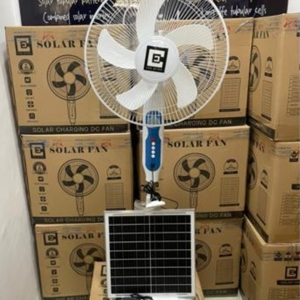 CEC Solar Fan 218 – 16″ Solar Ceiling/Floor Fan with DC Brushless Motor, Remote, Charging Indicator, Free Bulb, 18000mAh 7.2V Li-ion Battery