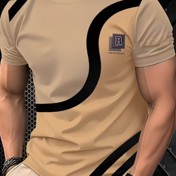Men’s round-neck 3D digital print T-shirt with a sporty design