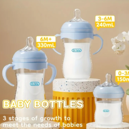 3pc 260ml PP Baby Bottle with Soft Nipple & Clear Feeding Scale, Non-Spill Spout, Detachable Body - Newborn Essential - Bright / PP Plastic Bottle