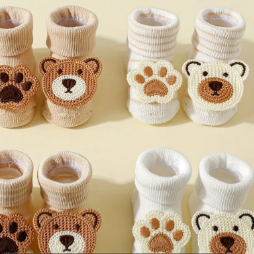 4-Pack Children's Floor Socks, Newborn Baby Warm Non-Slip Cartoon Bear Mid-Calf Socks