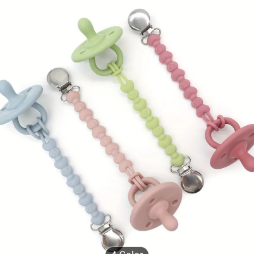 A Set of Two Silicone Pacifiers And a Pacifier Chain, Made from -Grade Silicone