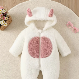 Essential for Babies in Autumn And Winter]Heart-Shaped Plush Jumpsuit, Thickened Baby Bodysuit, Warm Crawling Outfit, Cute Onesie