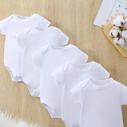 5pcs Newborn Baby Solid Color Short Sleeve Romper, Simple Solid Color Bodysuit