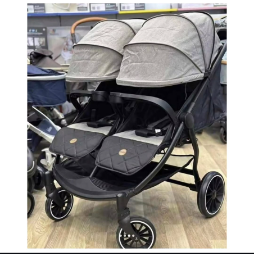 Side-by-side twin stroller for infants and babies with roof cover