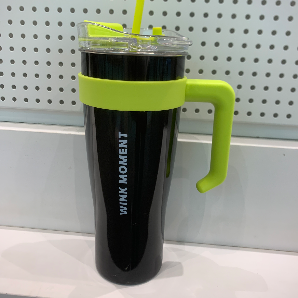 Solid color steel Tumbler with straw (black)