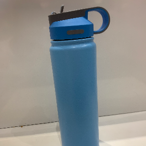 Solid stainless steel bottle with handle with handle and straw lid (blue