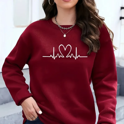 Fashionable Women's Printed Sports Sweatshirt - Round Neck Design