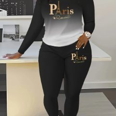 Women's Gradient Paris Print Two-Piece Loungewear Set