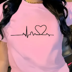 Women's Heart Print Short-Sleeve T-Shirt