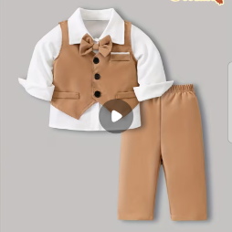 Brown Sleeveless Button Vest for Baby Boys in Autumn And Winter, Paired with a Long-Sleeve White Shirt And Elastic Waist Long Pants, a Stylish Three-Piece Outfit for Toddlers