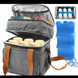Breast milk Crossbody bag with ice pack, double-layer insulated bottle bag suitable for 6 bottles - tote lunch bag.